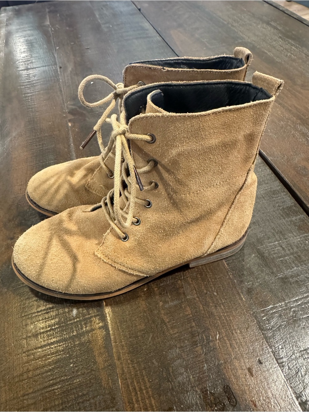 Sweethoney girls 3Y Sharp Lace-Up Suede Ankle Boots in Camel Tan